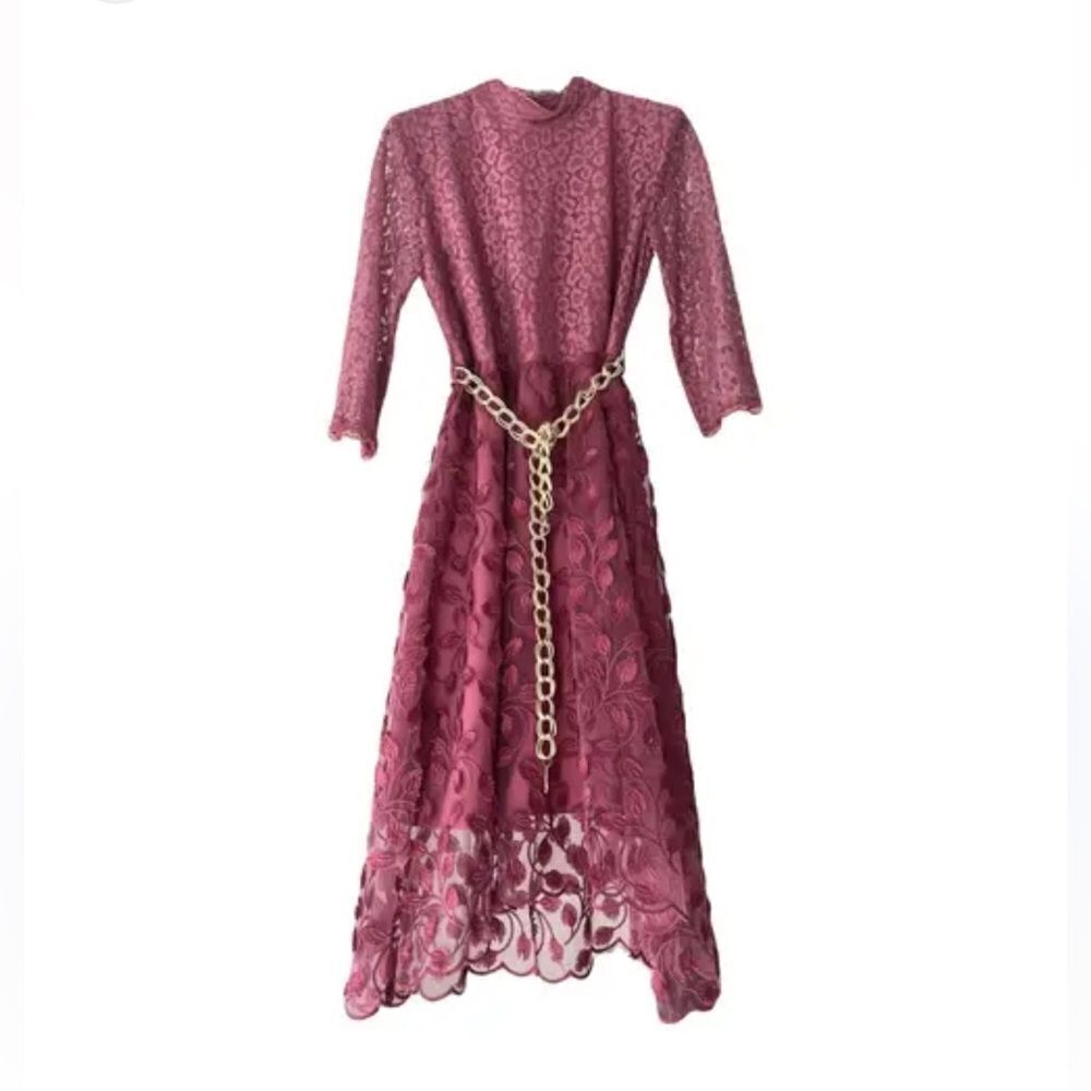 Just Cavalli Pink lace midi cocktail party dress chain belt NWT $600 40 6